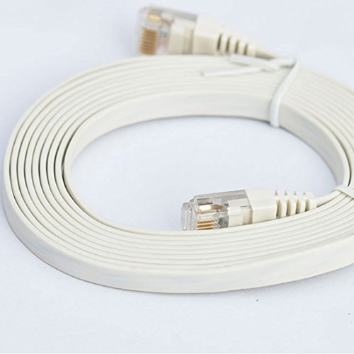 8.0m (meter) Cat.6 flaches Ethernet Gigabit Lan Netzwerkkabel (nach oben / unten kompatibel) / Breitbandkabel | Patchkabel / Flachkabel | 2 RJ-46 Stecker | Stecker mit Biegeschutzmantel | Farbe: Weiß - 2