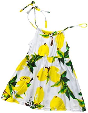 Baby Girls Lemon Print Dress, 6M-24M Infant Kids Fruit Strap Printed Dresses Clothes Princess Casual Sling Sleeveless Outfit (Yellow, 70)