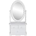 vidaXL Vintage Chic Vanity Makeup Table with Functional Drawers & Oval Swing Mirror - MDF Wood, White, Scandinavian Style Side Table for Bedroom