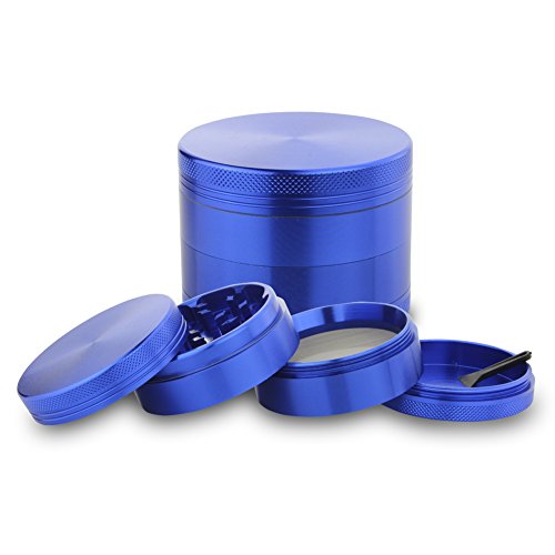 DCOU Tabakschleifer aus Aluminium Zigarettentabak, Gewürze, Kräuter Mahler mit Pollenfänger 4 Schichten Mahlwerk – Ø55mm H48mm Blau - 2