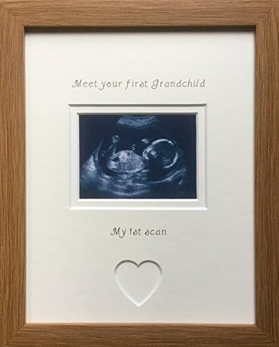 Meet Your First Grandchild 1st Scan Picture Frame 9 x 7 (White mount - Oak Frame)