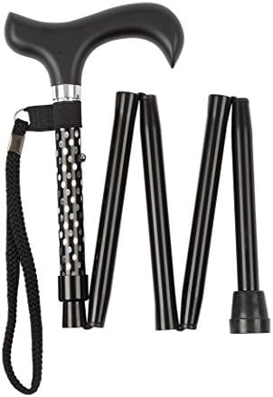 Handbag Sized Folding Walking Stick - Black - Silver Embellishment