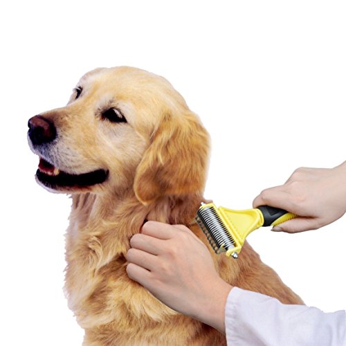 Pet-Dematting-Comb-with-Double-Sided-Dematting-Rake-By-Vaxuia-Remove-Loose-UndercoatMatted-Tangles-and-KnotsGreat-Pet-Dog-Cat-Grooming-Tool-for-Brushing-and-Deshedding