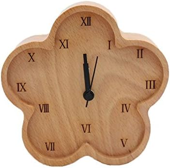 Yonfan Wooden Silent Bedside Alarm Clock Analogue Battery Operated Non Ticking Clock for Kids Children Solid Wood Novelty Flower Shape