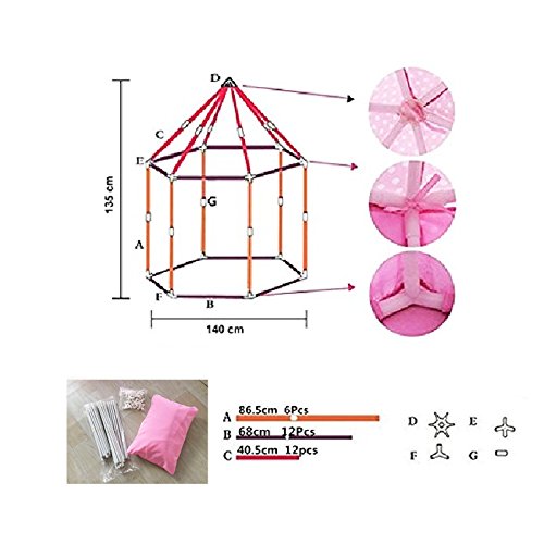 Amazing Tour Castle Tents Hexagon Kids Children Girls Boy Fairy Prince Princess Indoor Outdoor Playhouse 100 LED Lights Green