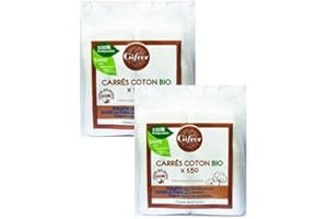 Gifrer Carrés de Coton Bio 9 x 9cm 150 unités - Lot de 2 x 150 Unités
