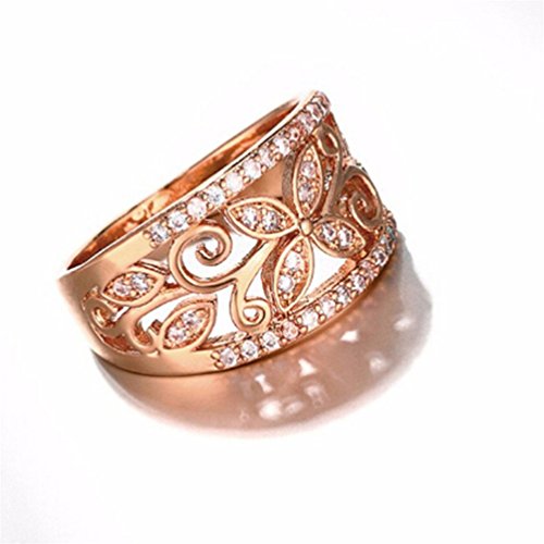 Hsooor Ring Damen Ausgehöhlte Blume Fingerring Für Damen Mädchen Rosegold - 2
