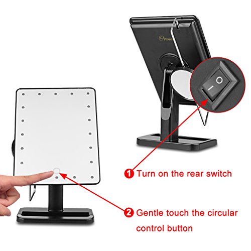 Ovonni L208 LED Touch Screen Kosmetikspiegel mit 10X Lupe 20 LEDs beleuchteter Schminkspiegel Rasierspiegel Dimmbar Batteriebetrieben schwarz - 5