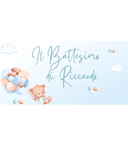 Striscione Personalizzato Per Nascita – Orsetto Azzurro, PVC Per Esterno, 100x50 Cm, Con Occhielli