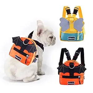 Rlihunix Pet Backpack Harness, Dog Hiking Backpack Cute Puppy Pack Adjustable Saddle Bag Pet Self Mini Carrier Rucksack Vest Outdoor Travel Camping Harness Backpack for Small Medium Dogs Cats, Orange