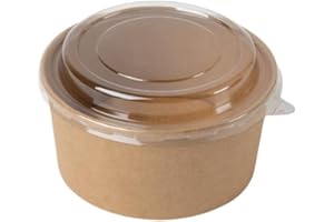 AC ALL CATERING Tazón desechable de Ensalada y Sopa marrón kraft Redondo 750 ml con tapa PET