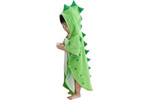 Alltops Kids Cotton Hooded Towel Cartoon Unicorn Dinosaur Bathrobe Bath Poncho Towel for Boys Girls, 0-4 years, Green Dinosaur