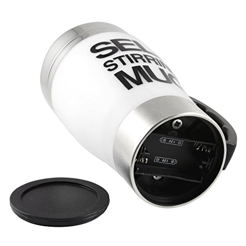 ALAIX Self Stirring Kaffeetasse – Elektro-Edelstahl-automatische Selbstmischbecher – Cute & Funny, gut für Morgen, Reisen-Weiß - 3