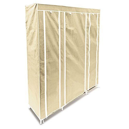 Relaxdays Faltschrank groß H x B x T: 175,5 x 148 x 43cm Stoffschrank mit Kleiderstange und 12 Ablagen als Garderobenschrank und Campingschrank zum Falten Kleiderschrank aus Stoff staubsicher, beige - 2