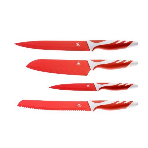 King M3976R Messerset Tomato 5-teilig, 4 Messer, 1 Schneidebrett, Antibakterielle Ausstattung, rot - 3
