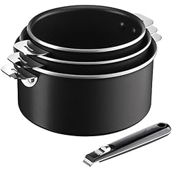 Lagostina 012113600003 Salvaspazio Tempra Lot de 3 casseroles + 1 poignée amovible