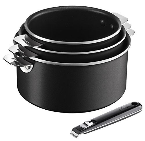 Lagostina 012113600003 Salvaspazio Tempra Lot de 3 casseroles + 1 poignée amovible