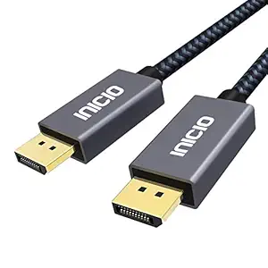 INICIO 8K DisplayPort 1.4 28 AWG Cable [ 4K@144Hz, 8K@60Hz ] Braided High Speed Display Port to DP Cable, HBR3, 32.4Gbps, HDCP 2.2, DSC 1.2, HDR, Compatible with Gaming Monitor [ 2m / 6.6ft / Grey]