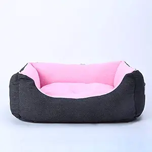 PetsHub's Elite Dog/CAT Bed Ultra Soft Light Pink & Black Colour Reversible Machine Washable Sofa Style (Export Quality)- Medium