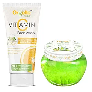 Orgello Herbal Vitamin C Face Wash (100 ml ) + Aloe Vera Gel Jar ( 100 gm ) - Pack Of 2 - for men women girls boys normal oily dry skin sls paraben mineral oil free