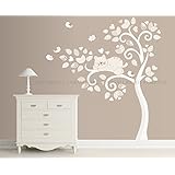 Adesivi murali bambini Wall decals Baby Wall stickers Albero Cameretta Bambini Albero Vento con gatto e Uccellini