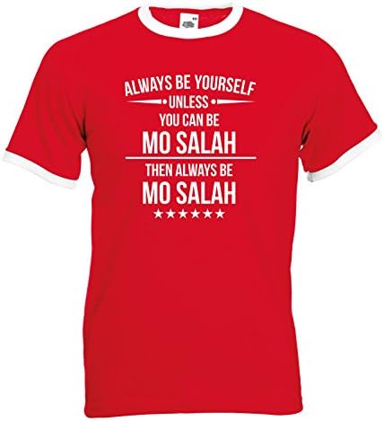 Indy Visuals Always Be Yourself Mo Salah 11 Made in Liverpool Ringer Red/White T-Shirt - Small