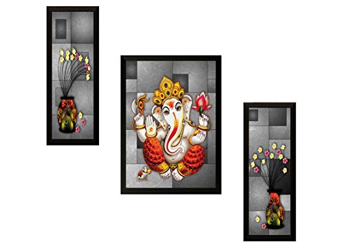 SAF Diwali Gift Frame Painting Set (Synthetic, 33 cm x 37 cm x 4 cm, Blue, Set of 3)
