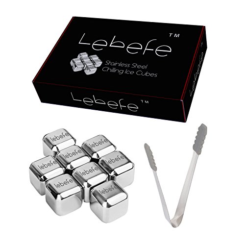 Lebefe Whisky Steine Edelstahl Eiswürfel Fest Geschenk Set 8 wiederverwendbare Eis Kühlsteine Ice Cubes und 1 Eiszange - 6
