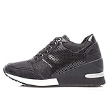  Zapatillas Deportivas Plataforma Cuña para Mujer - ANJOUFEMME Zapatos Wedge Sneakers Mujer, Apto para Todas Las Estaciones SM1-BLACK-38