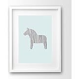Kinderposter ungerahmt, Dala Pferd skandinavisch, Streifen, mint
