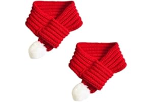 SANVPWSAN 2pcs Dog Cat Christmas Costume Bandana outfit, Red for Dogs Santa Costume with White Pompom Ball for Christmas Party Favor Supplies