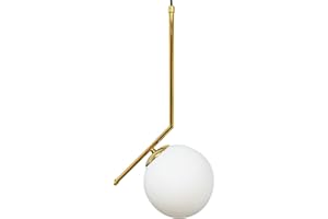 bamyum Suspension Luminaire Moderne de Plafond Bar en Métal Doré, Élégante Boule de Verre Blanc, Lustre Salon, Chambre, Cuisine, Salle de Bain, Couloir, Abat-Jour E27, Blanc et Doré