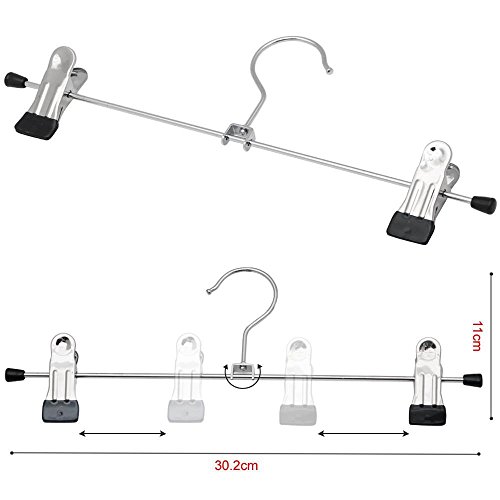 Yahee 20 Stück kleiderbügel Hosenbügel aus Metall rutschfest verstellbar, mit verschiebbaren Clips (Silber) - 8