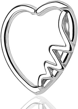 Musegetes Body Piercing Jewelry Clear Heart Shaped Wavy Lines Daith Piercing Earrings 16Gauge (Wavy Lines)