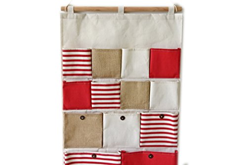 NORCCI Stoffwandbehang Wandorganizer Hängeorganizer Aufbewahrungstaschen Aufbewahrung Ordnung Utensilientasche für Tür Wand Badzimmer (#E Gestreift Rot) - 3