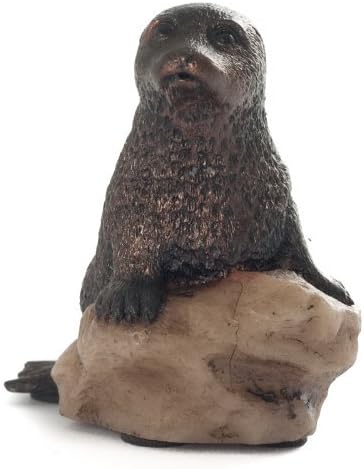 Beautiful Cute Bronze Otter on a Stone Figurine - Height 6cm