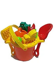 WireScorts Sand Game Castle Building Plastic Beach Toy Set for Kids Summer Fun Creative Activity Playset & Gardening Tool with Fishes, Duck & Bucket (Pack of 9, Multicolor)