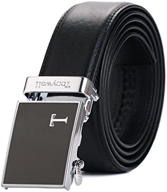 Tonywell Mens Dress belt Leather Ratchet Belt with Removable Buckle Fashion Belt (One Size:32"-45"Waist, Black Leather&amp;Brown Buckle)