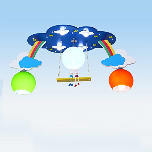 Preisvergleich Produktbild Tkind Karikatur Regenbogen Deckenleuchte LED Augen Schützen Holz Glas Deckenlampen Kreative Deckenstrahler Stilvolle Lovely Deckenbeleuchtung Dekorative für Kinder Zimmer Schlafzimmer Arbeitszimmer Kindergarten Cafe Wohnzimmer E27×3, Ø 80cm
