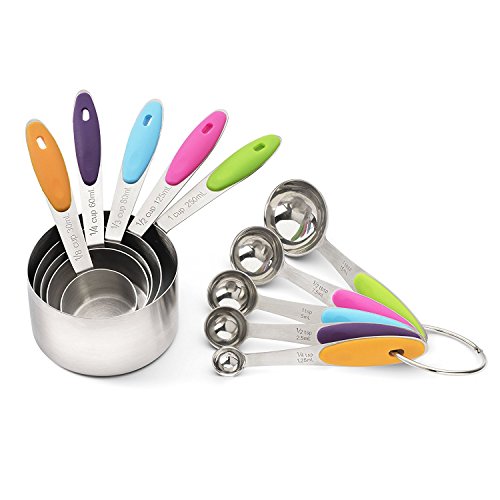 Estwell 10er Set Edelstahl Messbecher Messlöffel mit dem Silikon Griff für Küche Kochen Backen - 2
