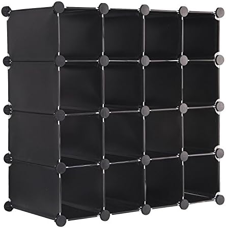Shoe Organizer Interlocking 16 Pairs Cube Storage Rack Display Stand. (Black)