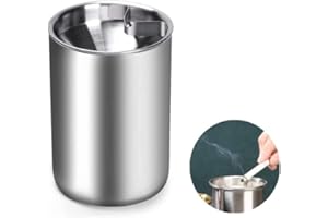 YKKJ Cendrier Acier Inoxydable Cendrier Coupe Vent Portable, Anti Odeur, pour Balcon, Jardin, Bar, Maison et Bureau, Intérieur et Extérieur, Grand, Argent