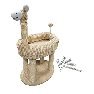 Emily Pets Cat Activity Tree and Scratching Post, Carpeted Natural Sisal Tower with Platform and Hanging Ball Cat Furniture Made for Kitten and Small Cat for Exercise Giraffe