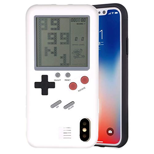 F-FISH Gameboy Coque pour iPhone X / 6 / 6s / 7/8 Plus ABS + TPU Housse pour Le Jeu Classique [Gameboy] [Tetris] (iphone X, Blanc)
