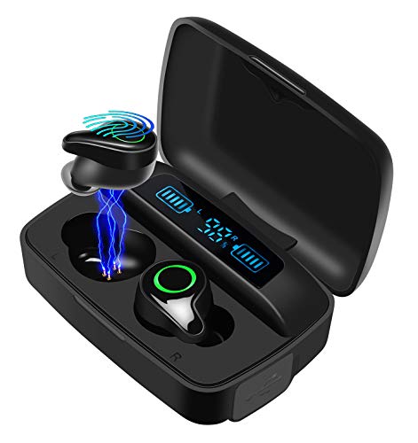 Moosen Auriculares Bluetooth 5.0, Auriculares Inalámbricos 156H Tiempo de Juego Bajo Profundo Hi-Fi Sonido Estéreo In-Ear Sport Auricular con Mic, IPX7 Impermeable, Digital Display Estuche de Carga