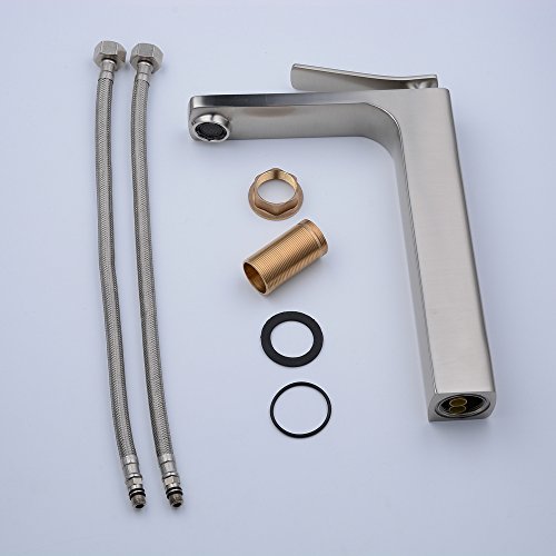 Beelee Gebürsteter Nickel Badarmatur für freistehende Waschschüsseln aus Messing, glatter Körper, extra hoher Auslauf - 9