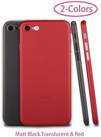 iPhone 7 Case, Zarya[2 pack][0.35mm] Ultra Thin Perfect Match Hard Protect Case Back Cover [Translucent] [Red] for iPhone 7 (iPhone 7, Matt Black Translucent &amp; Red)