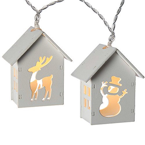 WeRChristmas Reindeer and Snowman Wooden House Light String with 10-LED - White