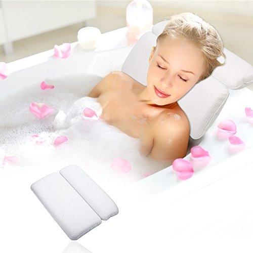 [Almohada de baño] Aimego Waterproof Almohadas para Bañera / Spa Almohada con 7 Suckers Antideslizante, Soporte para Cabeza, Cuello y Espalda, Blanco