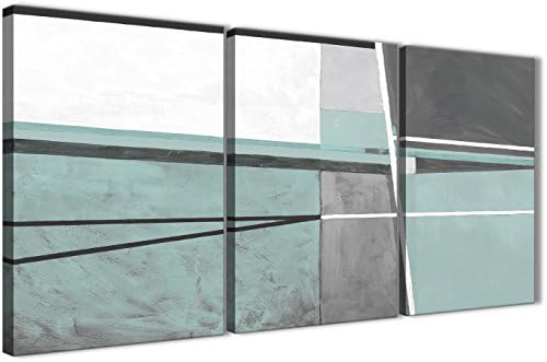 Wallfillers 3 Piece Duck Egg Blue Grey Painting Kitchen Canvas Pictures Accessories - Abstract 3396-126cm Set of Prints